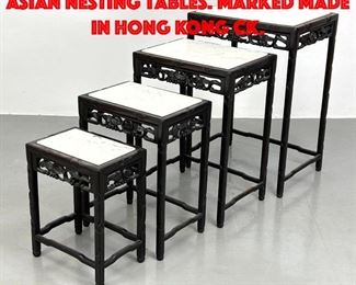 Lot 170 Set 4 Marble Top Carved Asian Nesting Tables. Marked Made in Hong Kong CK.