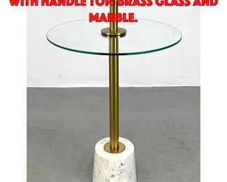 Lot 191 Decorator Side Table Stand with Handle Top. Brass Glass and Marble.