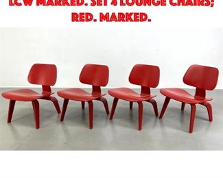 Lot 198 Eames for Herman miller LCW marked. Set 4 Lounge Chairs Red. Marked.