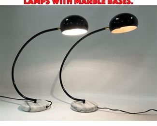 Lot 202 Pair Post Modern Arc Table Lamps with Marble bases.