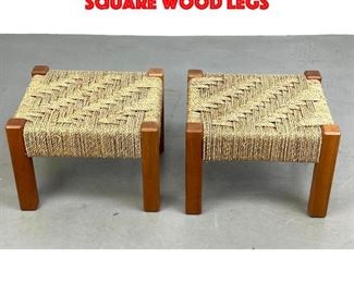 Lot 207 Pair woven Cord Stools. Square wood legs