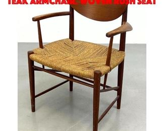 Lot 214 Peter Hvidt Danish Modern Teak Armchair. Woven rush seat
