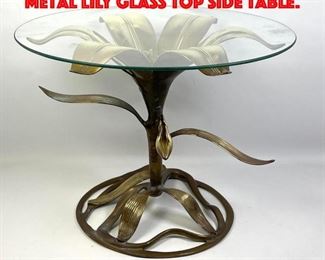 Lot 222 ARTHUR COURT style Gilt Metal Lily Glass Top Side Table.