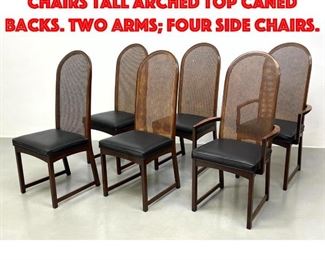 Lot 226 Set of six Milo Baughman chairs Tall Arched top caned backs. Two arms four side chairs.