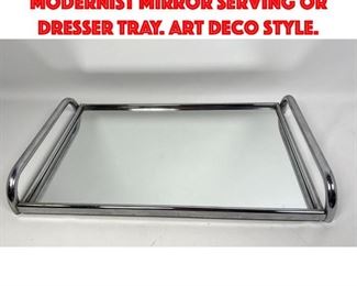 Lot 239 Chrome Tube Handle Modernist Mirror Serving or Dresser Tray. Art Deco Style.
