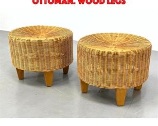 Lot 244 Pr Woven Rattan Stools Ottoman. Wood Legs