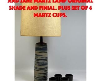 Lot 263 Marshall Studios Gordon and Jane Martz lamp original shade and finial. Plus set of 4 Martz Cups.
