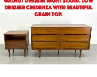 Lot 292 2pc American Modern Walnut Dresser Night Stand. Low Dresser Credenza with beautiful grain top.