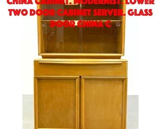 Lot 304 HEYWOOD WAKEFIELD 2 Part China Cabinet. Modernist. Lower Two Door Cabinet Server. Glass Door China C