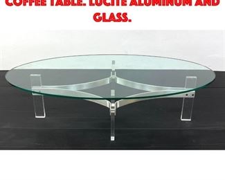 Lot 313 CHARLES HOLLIS JONES Style Coffee Table. Lucite aluminum and glass.