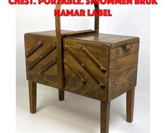 Lot 320 Norway Fold Out Sewing Chest. Portable. STROMMEN BRUK HAMAR label