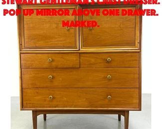 Lot 327 Drexel declaration Kipp Stewart gentleman s chest dresser. Pop up Mirror above one drawer. Marked.