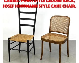 Lot 335 2 Mid Century Modern Chairs. Ponti style ladder back, Josef Hoffmann style cane chair.