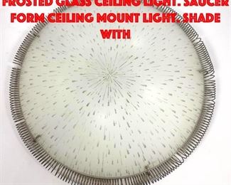 Lot 344 Lightolier style Brass Coil Frosted Glass Ceiling Light. Saucer form ceiling mount light. Shade with