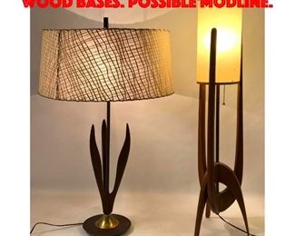 Lot 352 2pc 50s Modern Table Lamps. Wood Bases. possible Modline.
