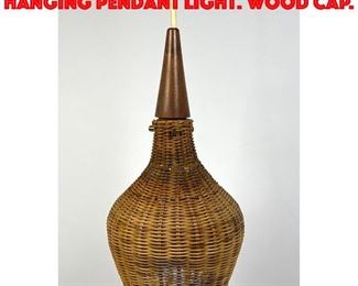 Lot 358 Woven Wicker Modernist Hanging Pendant Light. Wood cap.