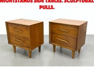 Lot 361 Pair of Unagusta walnut nightstands side tables. Sculptural pulls.
