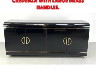 Lot 369 Italian Style Black Credenza With Large Brass Handles.