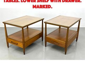 Lot 381 Pr HENREDON HERITAGE Side Tables. Lower shelf with Drawer. Marked.