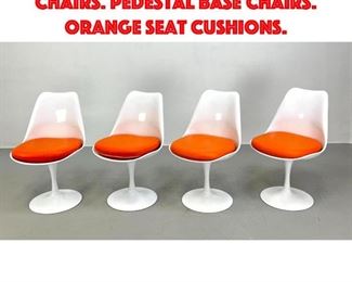 Lot 390 Set 4 Tulip style Dining Chairs. Pedestal Base Chairs. Orange Seat Cushions.