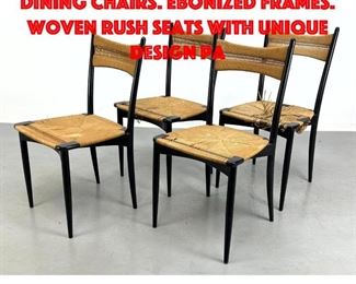 Lot 395 Set 4 Gio Ponti style Italian Dining Chairs. Ebonized Frames. Woven Rush Seats with Unique Design Pa