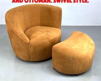 Lot 396 Vladimir Kagan Style Chair and ottoman. Swivel style.