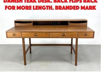 Lot 404 PETER LOVIG for NEILSEN Danish Teak Desk. Back Flips back for more length. Branded mark