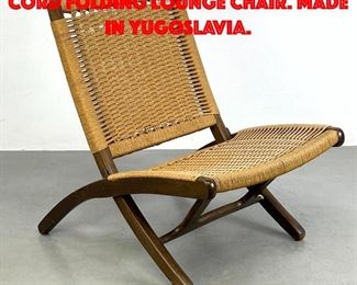 Lot 410 Wegner style Woven Rush Cord Folding Lounge Chair. Made in Yugoslavia.