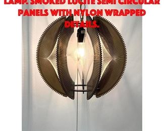 Lot 411 Modernist Hanging Pendant Lamp. Smoked Lucite Semi Circular panels with nylon wrapped details.