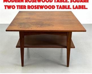 Lot 420 JENS RISOM American Modern Rosewood Table. Square Two Tier Rosewood Table. Label.