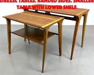 Lot 425 2pc Arthur Van Court for Drexel Tables. Banded sides. Smaller table with lower shelf.