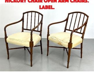 Lot 432 Pr Decorator Spindle Back HICKORY CHAIR Open Arm Chairs. Label.