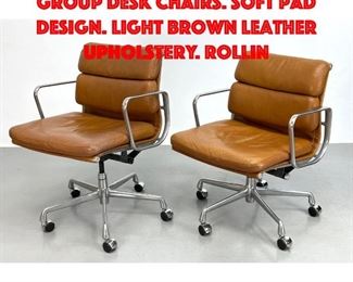 Lot 437 Pr Herman Miller Aluminum Group Desk Chairs. Soft pad design. Light Brown Leather Upholstery. Rollin