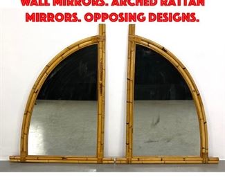 Lot 441 Pair 53 inch Bamboo Framed Wall Mirrors. Arched Rattan Mirrors. Opposing Designs.