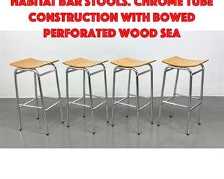 Lot 442 Set 4 TERENCE CONRAN for HABITAT Bar Stools. Chrome Tube construction with Bowed Perforated Wood Sea