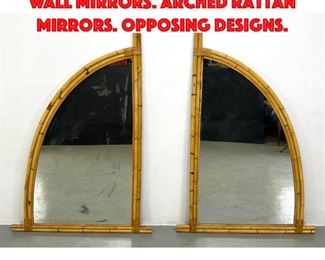 Lot 443 Pair 63 inch Bamboo Framed Wall Mirrors. Arched Rattan Mirrors. Opposing Designs.