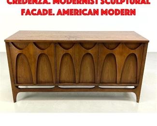 Lot 454 BROYHILL BRASILIA Sideboard Credenza. Modernist Sculptural Facade. American Modern