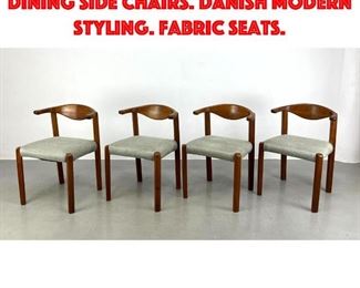 Lot 461 Set 4 Bull Horn Back Teak Dining Side Chairs. Danish Modern Styling. Fabric Seats.