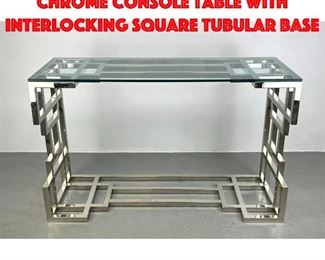 Lot 487 Contemporary glass and chrome console table with interlocking square tubular base