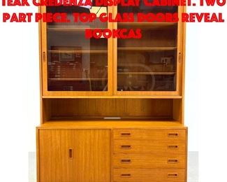 Lot 489 HUNDEVAD Danish Modern Teak Credenza Display Cabinet. Two Part Piece. Top glass doors reveal bookcas