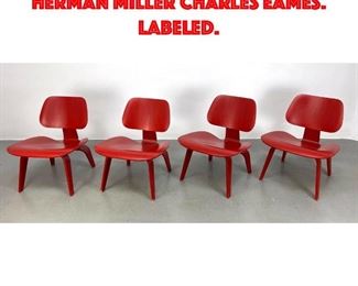 Lot 499 Set 4pc of Red LCW Chairs. Herman Miller Charles Eames. Labeled.