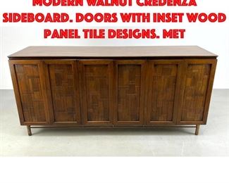 Lot 498 JOHN STUART American Modern Walnut Credenza Sideboard. Doors with inset Wood panel tile designs. Met