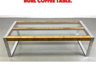 Lot 502 80s Modern Chrome and Burl Coffee Table.