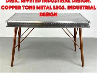 Lot 508 Aluminum Airplane Table Desk. Riveted Industrial design. Copper tone metal legs. Industrial Design