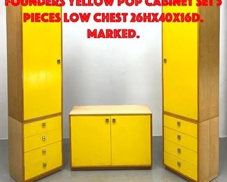 Lot 509 Jack Cartwright for Founders Yellow Pop Cabinet Set 5 pieces Low chest 26hx40x16d. Marked.