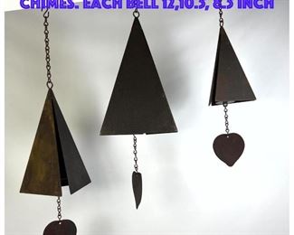Lot 609 Set 3 Iron Bell Heart Wind Chimes. Each bell 12,10.5, 8.5 inch 