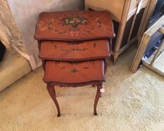 Beautiful Hand Painted Satinwood Nesting Tables
