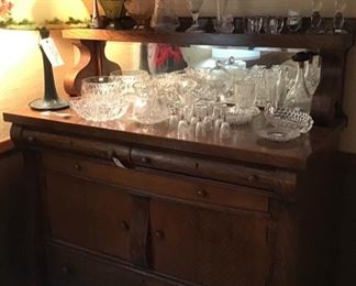 Collection Of Pattern Glass and Antique Buffet 