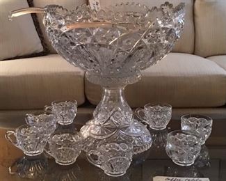 Gorgeous Vintage Punch Bowl on Stand with Cups 