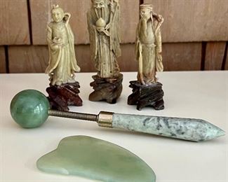 Jade items and carved Asian figurines